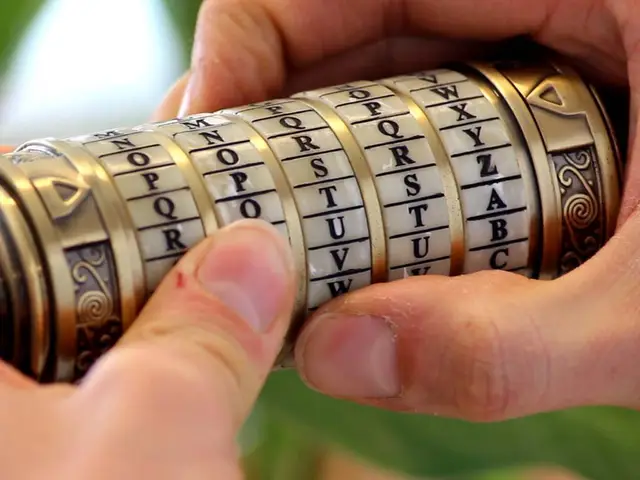 Hands turning the letter rings of a cryptex code lock, one of the puzzles in Magic Portal, a Salty Soil family AR escape game