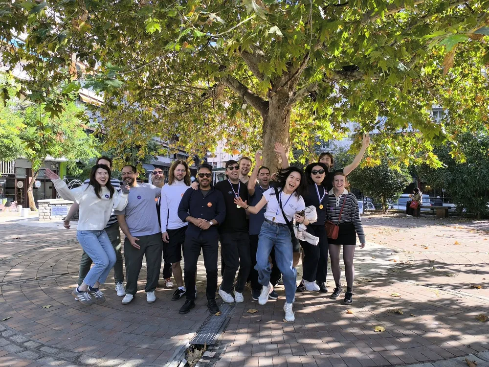 A corporate team celebrating after a treasure hunt in Thessaloniki
