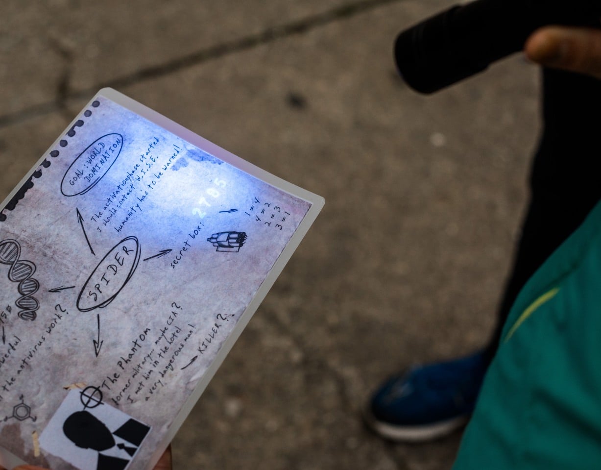 Team Building SaltySoil Thessaloniki Outdoor Escape Game Operation Mindfall UV Light